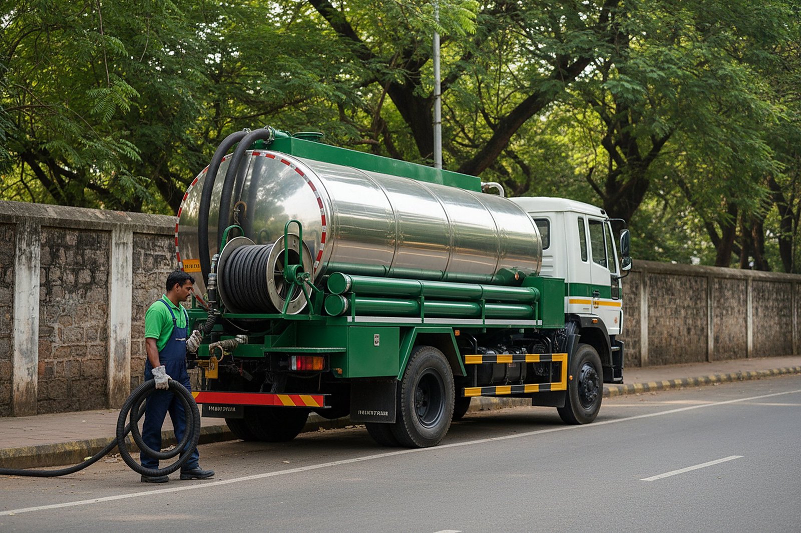 Septic tank cleaning crew at work in KBR Park / Road No. 1-3, Hyderabad