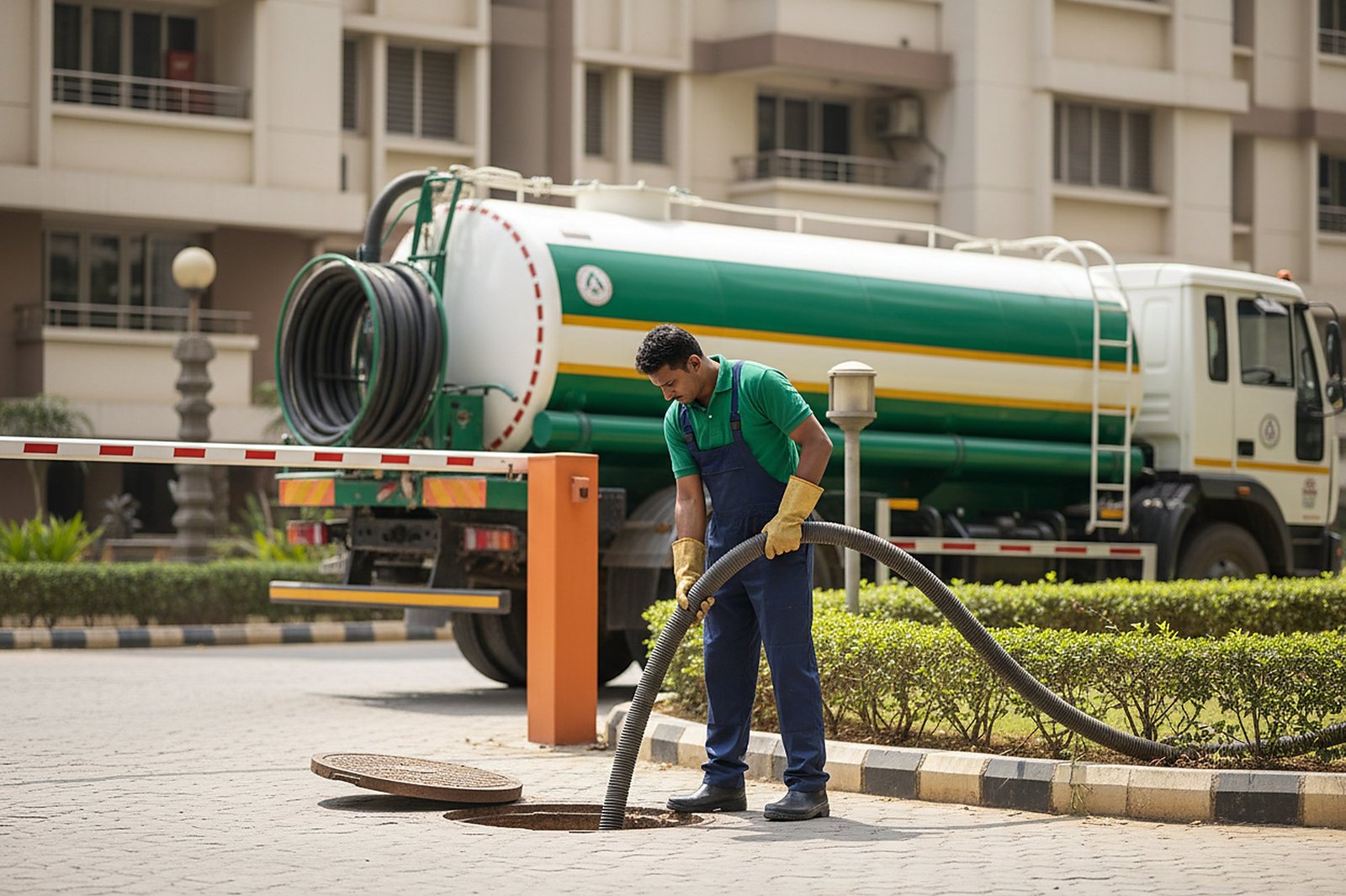 Septic tank cleaning crew at work in Nanakramguda, Hyderabad, Hyderabad