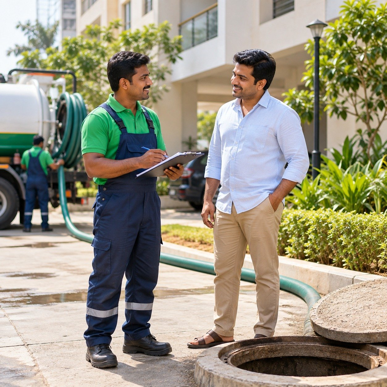 Septic tank cleaning crew at work
